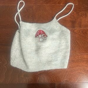 Light grey Knit Tank Top with Mushroom Design